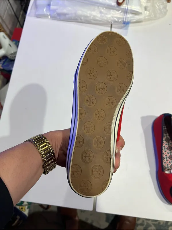 EUC Tory Burch Red Canvas Logo Slip On Sneakers Flats Size 8M - Image 7