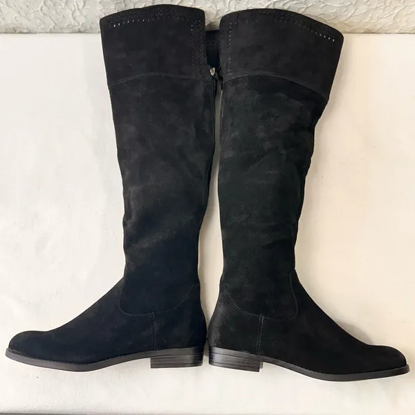 Genuine 1976 Leather Boots Knee Hight Shoes Back Zip Black Suede Riding Boots - Image 6