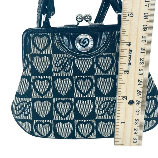 Brighton Kisslock Heart Purse‎ Mini Shoulder Bag Black Silver Checkered Y2K - Image 4