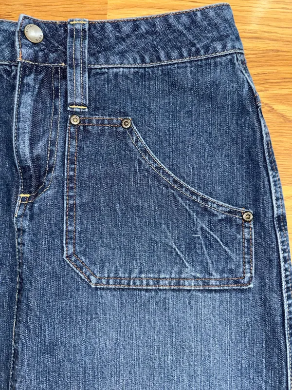 Cato Long Denim Skirt Women’s Size 6 Dark Wash Distressed Raw Hem Fringe Slit - Image 4