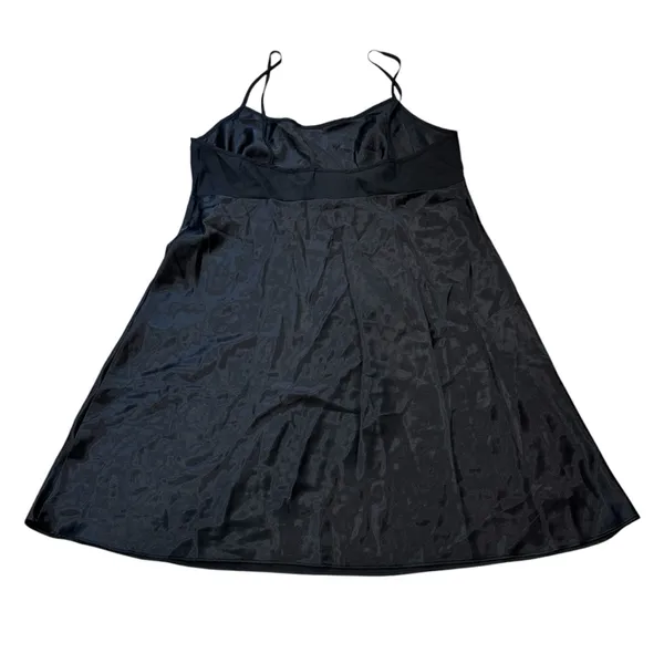 Vintage‎ Delicates Black Satin Slip Dress with Red Rose Floral Embroidery Size L - Image 4