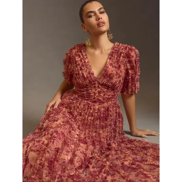 NWT Mac Duggal 8013 V-Neck Ruffled Mesh Dress Size 8 - Image 4