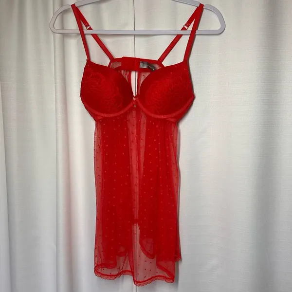 Daisy Negligie Red Sexy Sheer Lace M Babydoll Top Fairy Nightgown Lingerie Y2K - Image 8