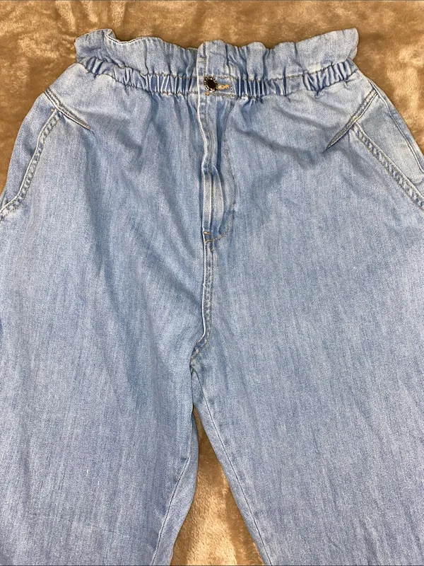 Zara Light Blue Paperbag Baggy Denim Jeans with Elastic Waist - Image 4