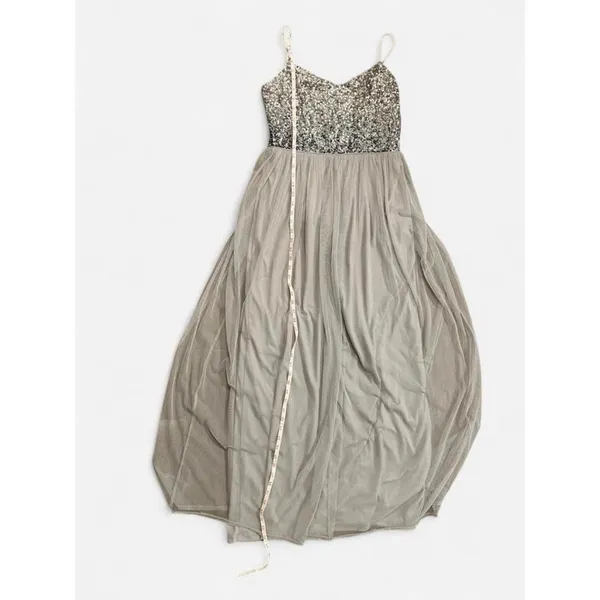 Adrianna Papell Sequined Tulle Gown Silver Grey Size 8 medium - Image 6