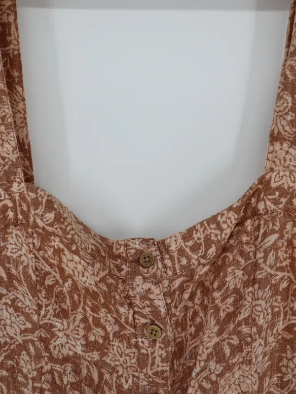 Faherty Kendall Palms Linen Maxi Dress Women’s Small Brown Tie Strap Button - Image 5