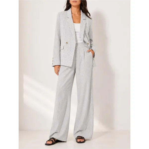 NWT Old Navy Linen Wide Leg Trouser Pants Gray Ivory Stripe High Rise Size Large - Image 4