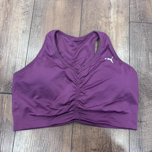 Puma Womens Size 1X Ruched Purple Sports Bra Padded Athletic Running Gym Workout - Image 2