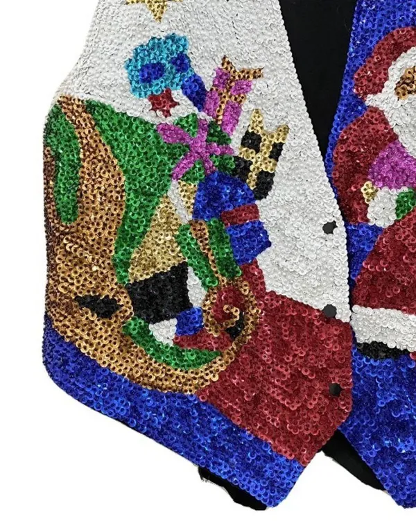Vintage 80’s Beaded Sequin Christmas Vest L Size L - Image 5