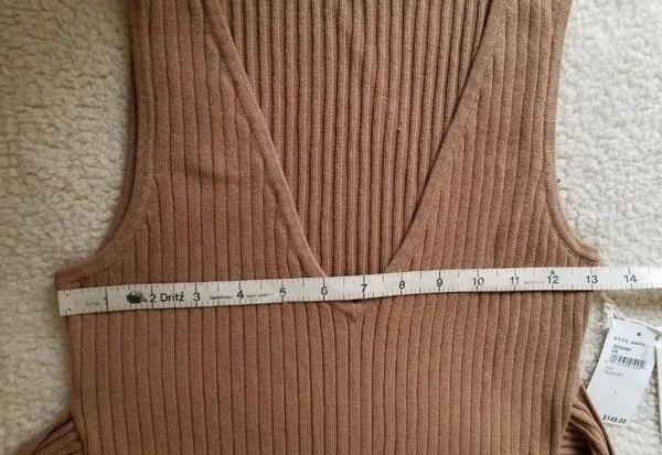 GOOD AMERICAN Sleeveless Rib Knit Tie Waist Midi Dress Taupe Tan Size 2 M - Image 11