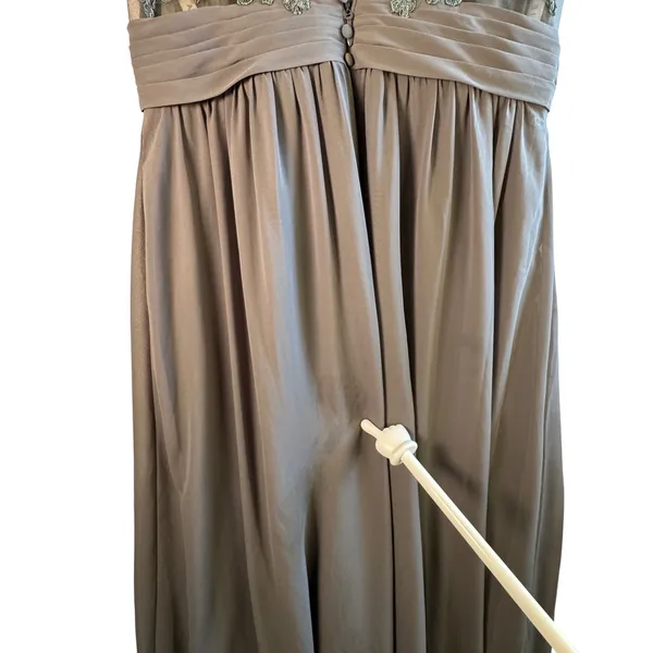 Azazie Bridesmaid Dress Steel Grey Chiffon Lace Maxi Gown Formal Sz A14 Wedding‎ - Image 7