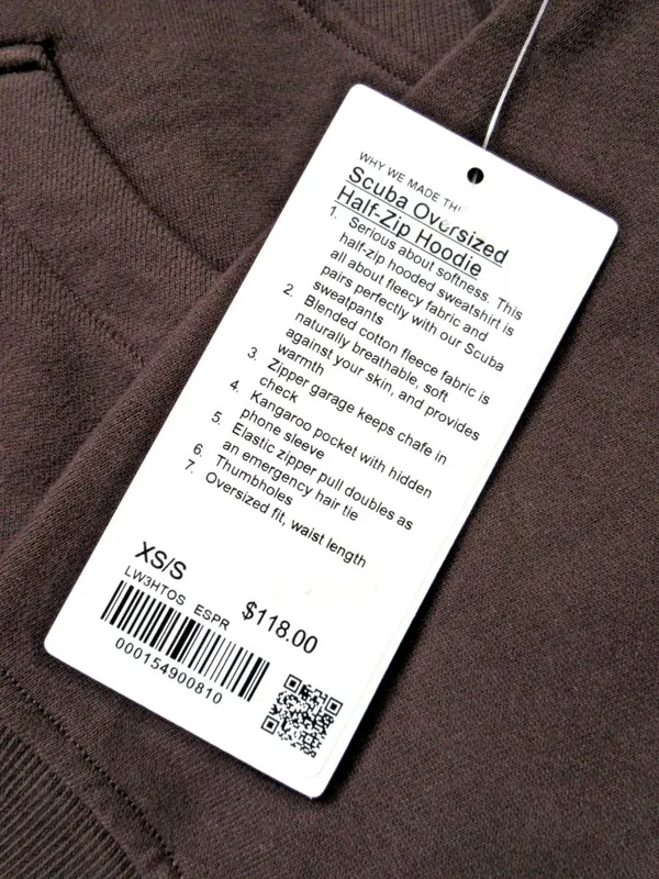 NWT Lululemon Scuba Oversized Half Zip Hoodie in Espresso Brown Sweatshirt XS/S - Image 4