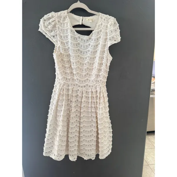 Miami Cream Crochet Scalloped Lace Mini Dress‎ Short Sleeve Coastal L Party - Image 2