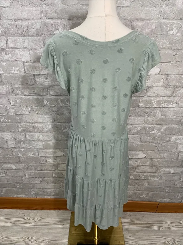 MINE Sage Green V-Neck Tiered Clip Dot Mini Dress - Image 3