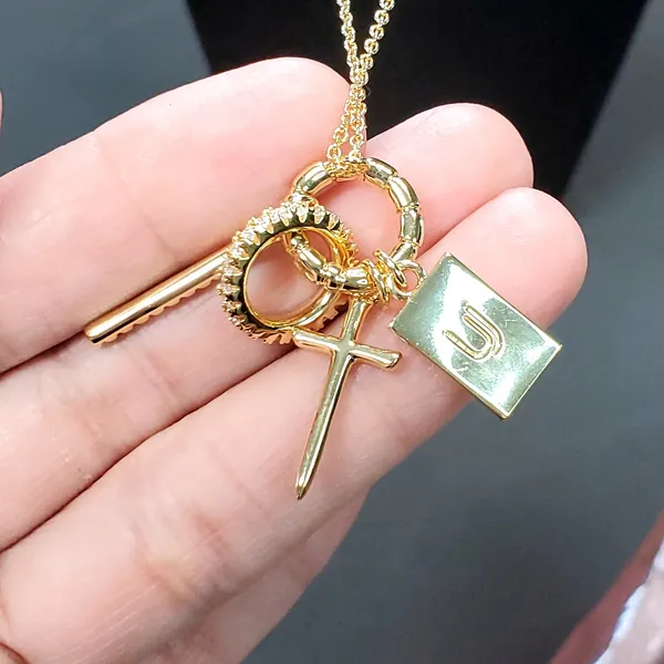 Gold Tone Religion Cross Spiritual Necklace 10" Dangle Charm - Image 4