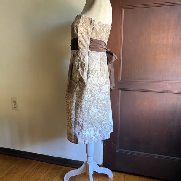Y2K Vintage MAEVE | Anthropologie Cream and Brown Strapless Dress | 4 Twee - Image 3