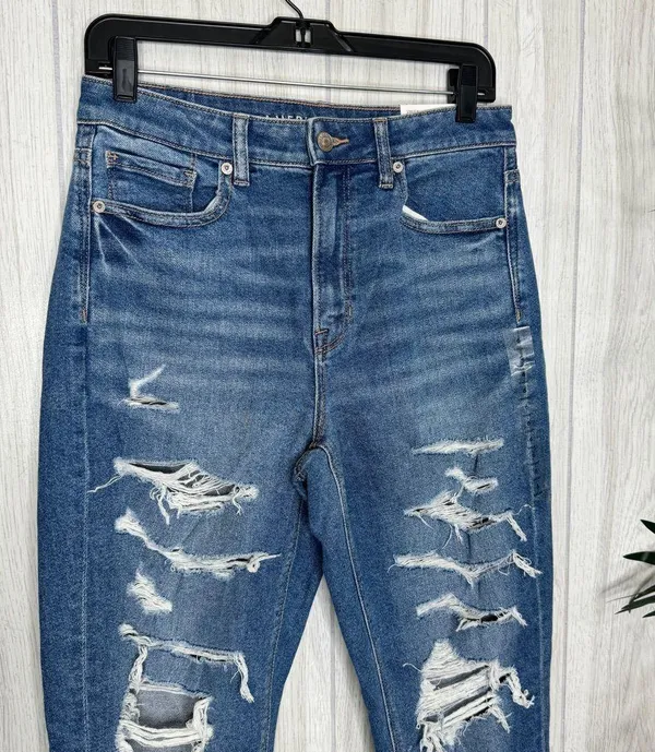 NWT American Eagle Stretch High Rise Ripped Mom Jeans Indigo Shatter 6 Short - Image 4