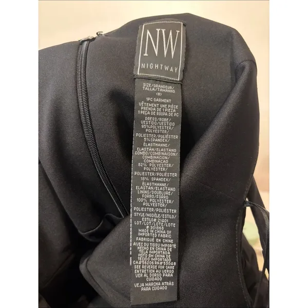 Nightway Black Maxi Dress Gown Sheer Front + Side Cutout Details Slit Size 8 - Image 6