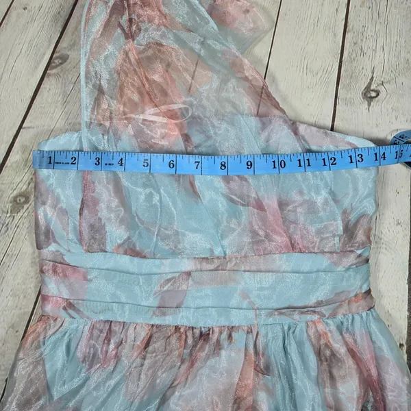 Lulus Blue Pink Dramatically Lovely Floral One-Shoulder Maxi Dress Organza S NWT - Image 11