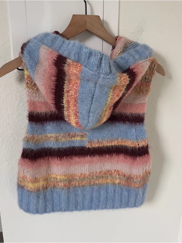 NWT Free People Rosetta Knit Wool Hooded Sweater Vest in Stripes - Image 4