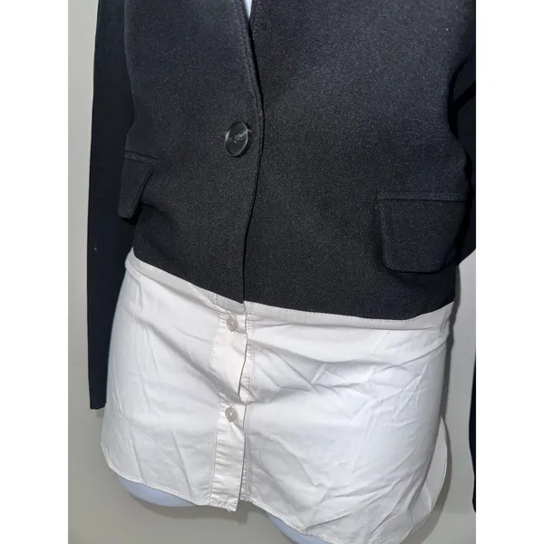 Black‎ Blazer Grey Lab Cropped Shirt Layered Look Career Jacket Size S - Image 2