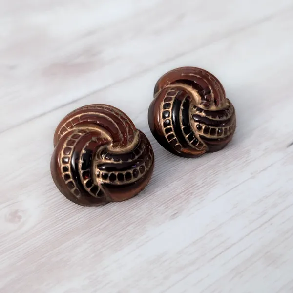 Vintage Clip On Earrings Really Unusual Slightly Opaque Brown Tone Statement - Image 4