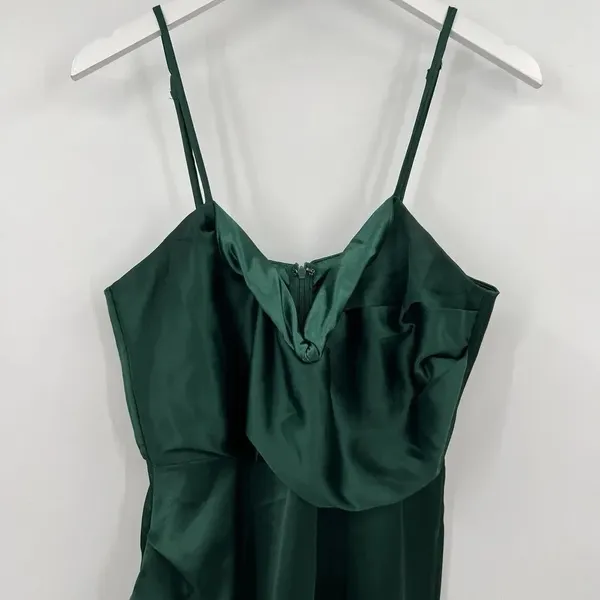 Lulus Down To Dance Emerald Green‎ Satin Gathered Tulip Midi Dress Size XL - Image 4