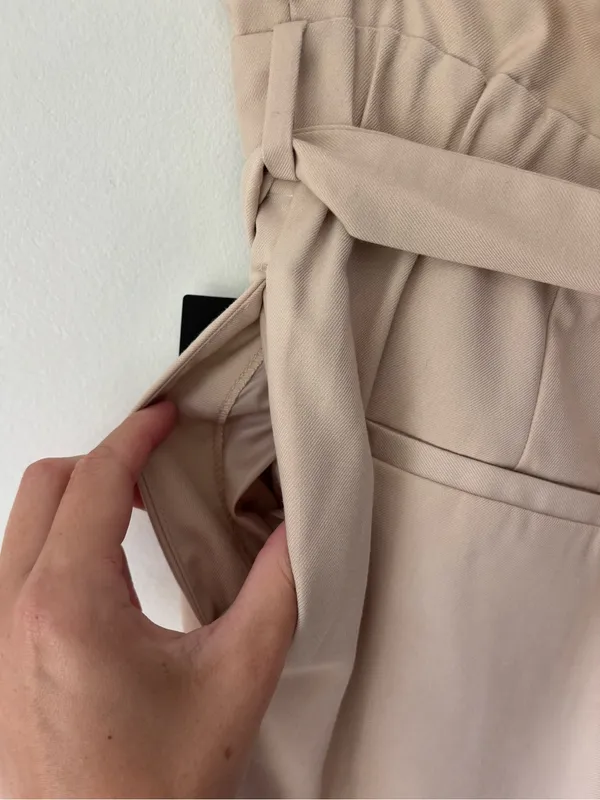 Zara Basic Tan Beige Paperbag Waist Wide-leg Trouser Pants Business Professional - Image 6