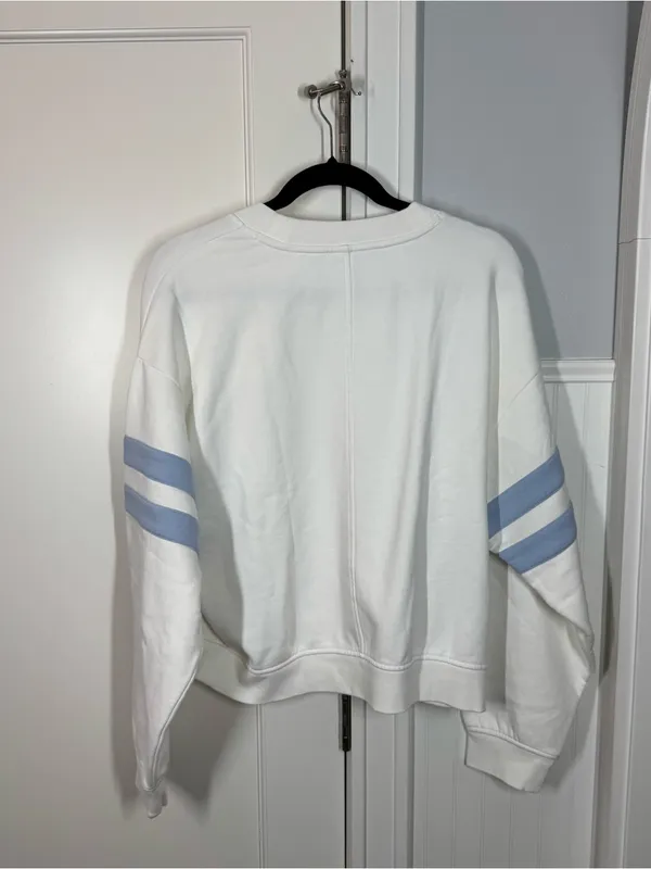 Madewell Crewneck Oversized Fleece‎ Lined Varsity Sweatshirt Blue Size Large NWT - Image 4