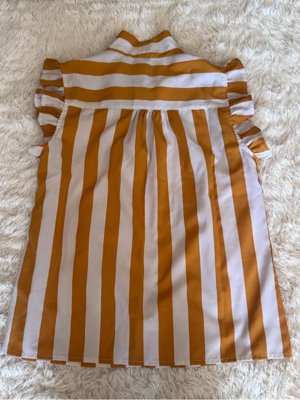 Striped Tie-Neck Sleeveless Top in Mustard and White (XS) - Image 4