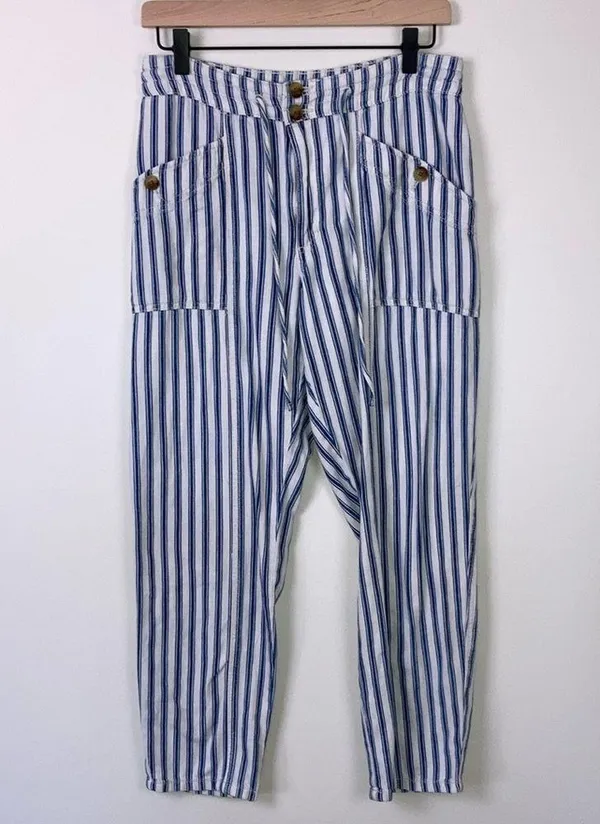 American Eagle Striped Pants Cotton Coastal Women’s Size 6 Blue White Beach - Image 2