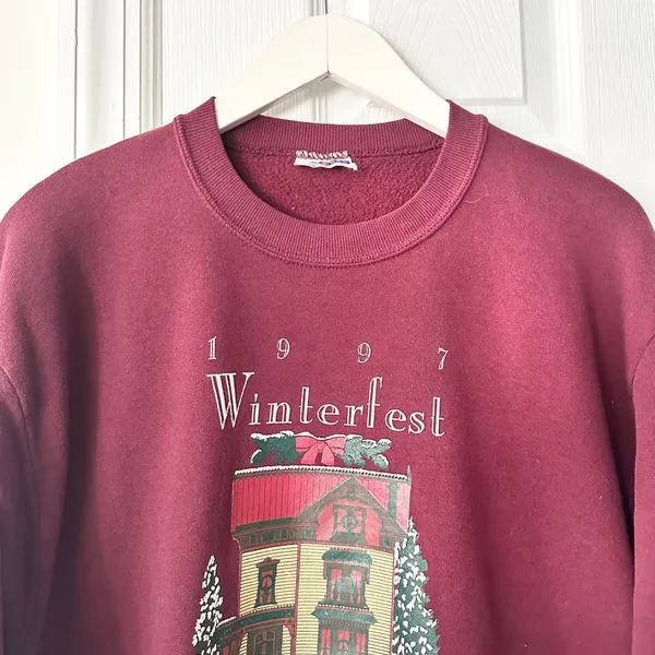 Vintage Jerzees Burgundy 1997 Winterfest Historic Hollidaysburg Sweatshirt Read - Image 3