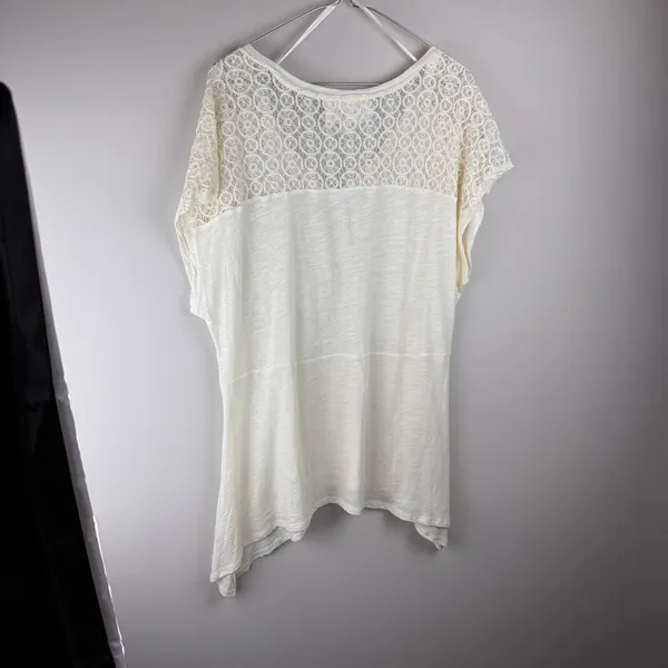 Two by Vince Camuto Tribal Beat Lace Inset Shark Bite‎ Hem Shirt Top Chalk Sz XL - Image 9