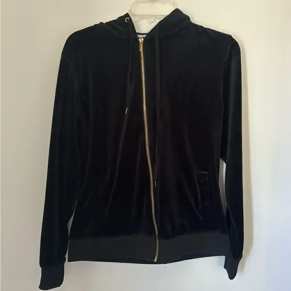 White Mark Velour Zip Up Hoodie Size L Black - Image 4