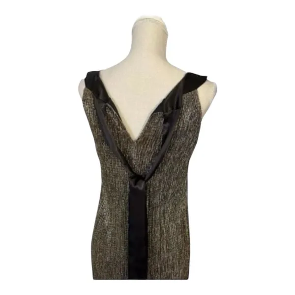 Black Gold Shimmery Shift Short Dress Size 8 Sleeveless Tie Back Night Out - Image 6