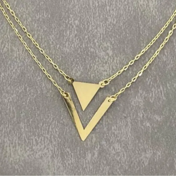 NEW Layered Triangle Yellow Gold Filled Chain Necklace,‎ 16-18" - Image 3
