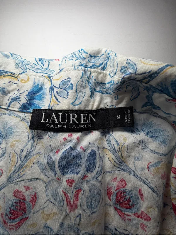 Lauren Ralph Lauren White Floral Paisley Pajama Set with Blue and Red Accents - Image 2