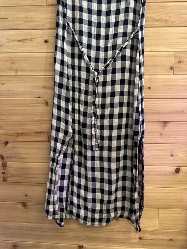Vintage Black White Gingham Plaid Midi Length Large Tank Dress Summer Coquette - Image 7