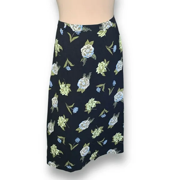 Sag Harbor Vintage Skirt Black Blue Floral Button Front Romantic Grunge Midi Botanical - Image 4
