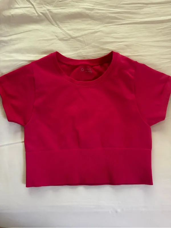 Offline by Aerie Pink Seamless Cropped Crew Neck Athletic Tee Stretch S - Image 6
