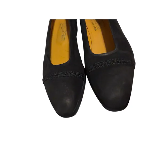 Vintage Harold's Black Suede Cap-Toe Flats Loafers‎ size 9AA Made in Italy - Image 2