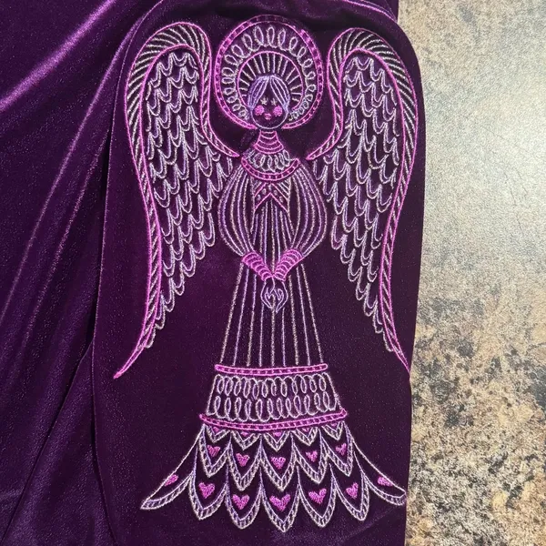 Vintage Bob Mackie Top Velvet Embroidered Angel Wearable Art Purple Stretch L - Image 4