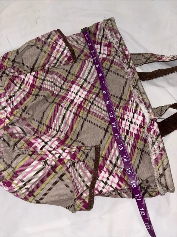 Thirty-one Plaid Distressed Canvas Tote Bag in Pink and Cream - Image 6