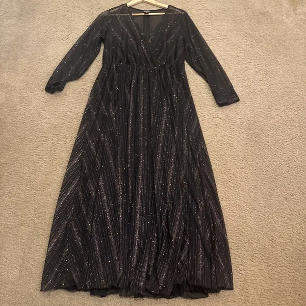 Alexa B Nites 14 Dress Sheer Metallic Gold Tread Maxi - Image 2