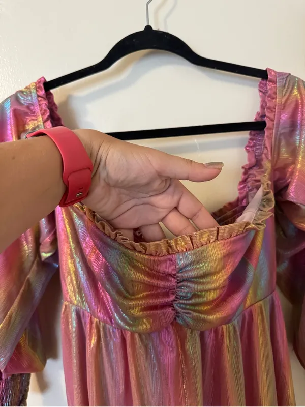 Show Me Your Mumu Downtown Mini Dress Rainbow Sunset Shine Iridescent Size L - Image 4