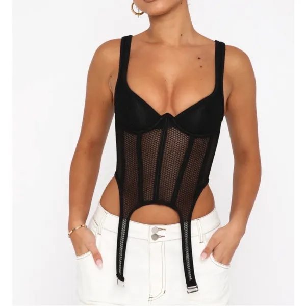 NWOT White Fox Boutique Black Mesh Corset Top - Image 6