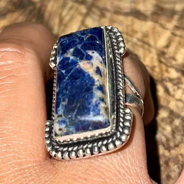 Navy Sodalite Ring Size 6 3/4 Blue - Image 6