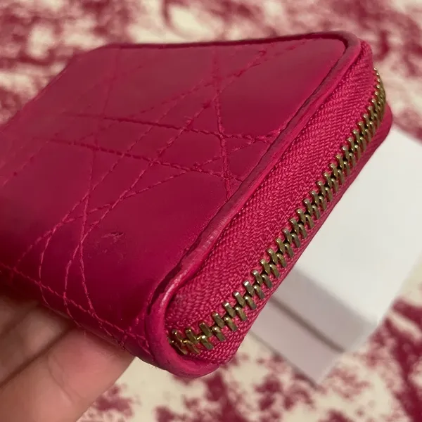 Christian Dior Pink Quilted Leather Card/Coin Case - Image 4