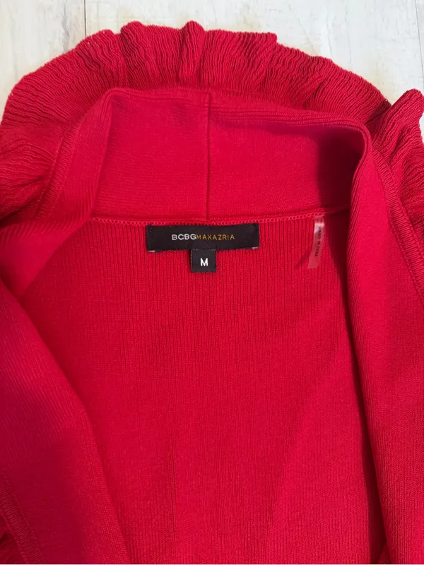 BCBGMaxAzria Vibrant Red Ruffle-Trim Cardigan - Image 4