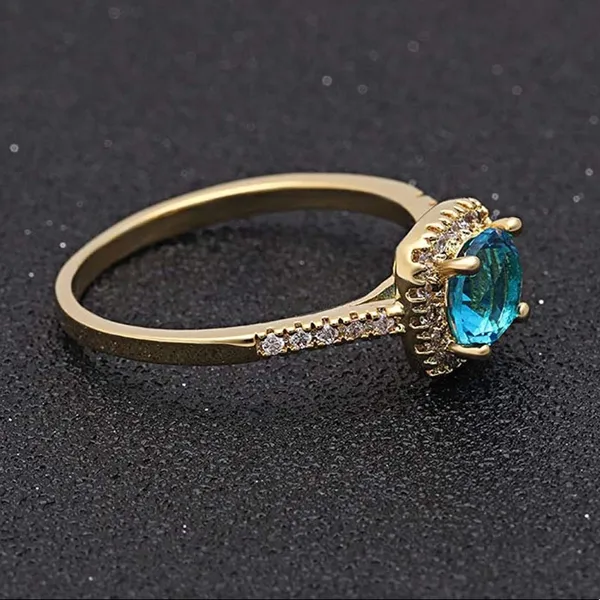 Gold CZ Blue Solitaire Crystal ring - Image 4